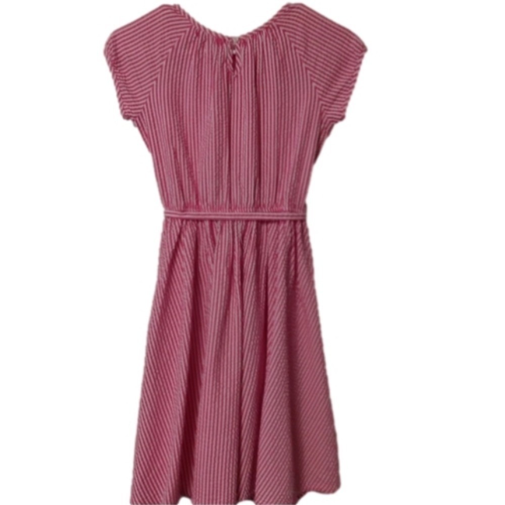 Lands' End Vintage Pink & White Pinstripe Seersucker Cap Sleeve Dress 10 modest - Picture 8 of 8